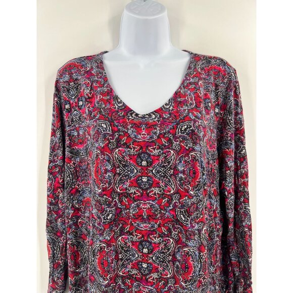 J. Jill Womens XL Petite Red Paisley Print V-Neck Long Sleeve Top - Picture 9 of 10